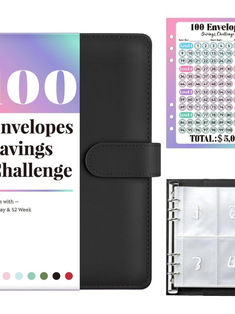 100 Envelope Money Saving Challenge Book with 100 Pocket Pre-Numbered